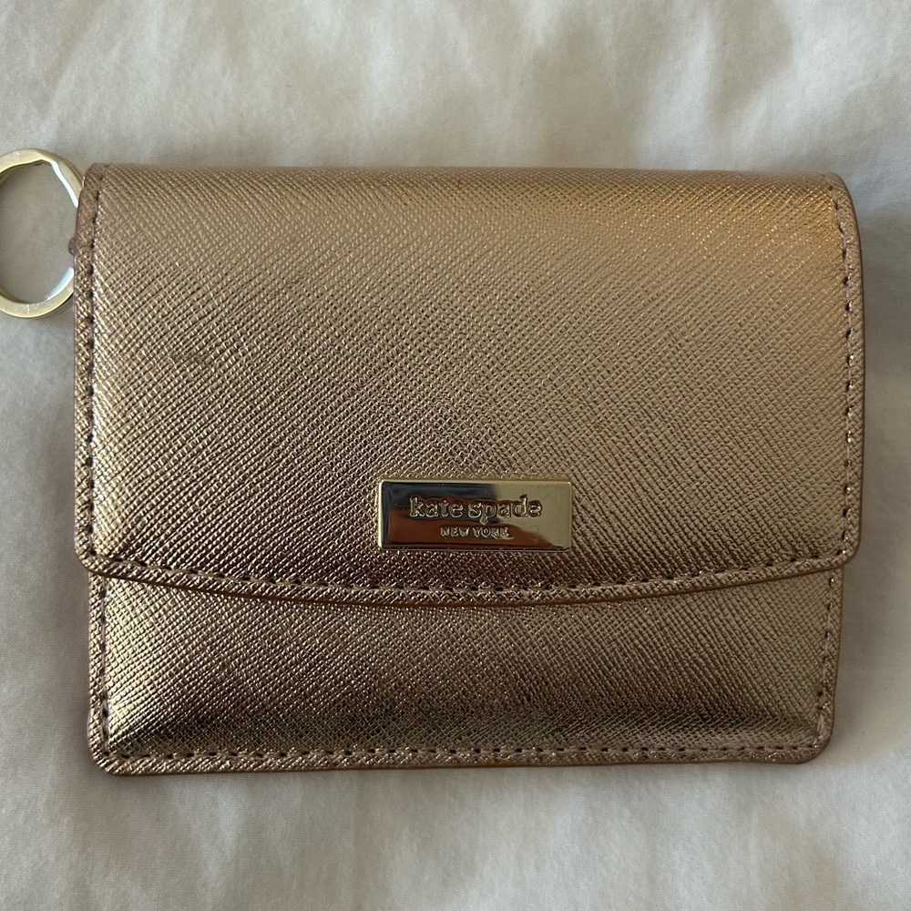 Kate Spade Card Wallet Rose Gold Leather Small Keychain Petty Laurel Way NWT